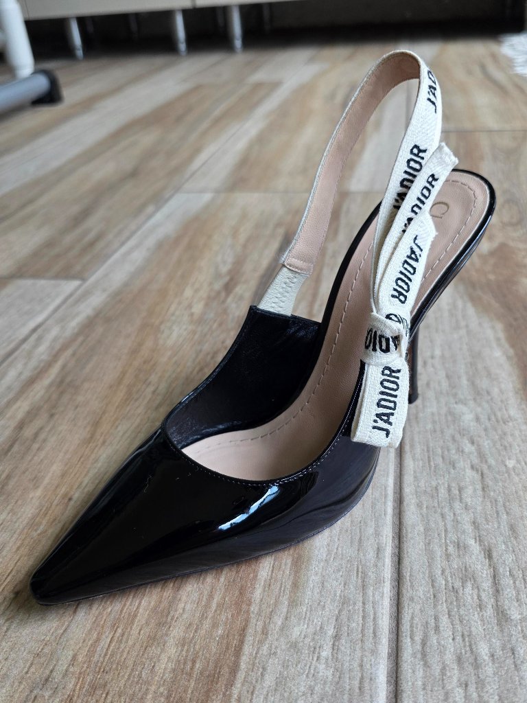 Dior J'adior Black Patent Leather Sling Back Shoes Eur. 38